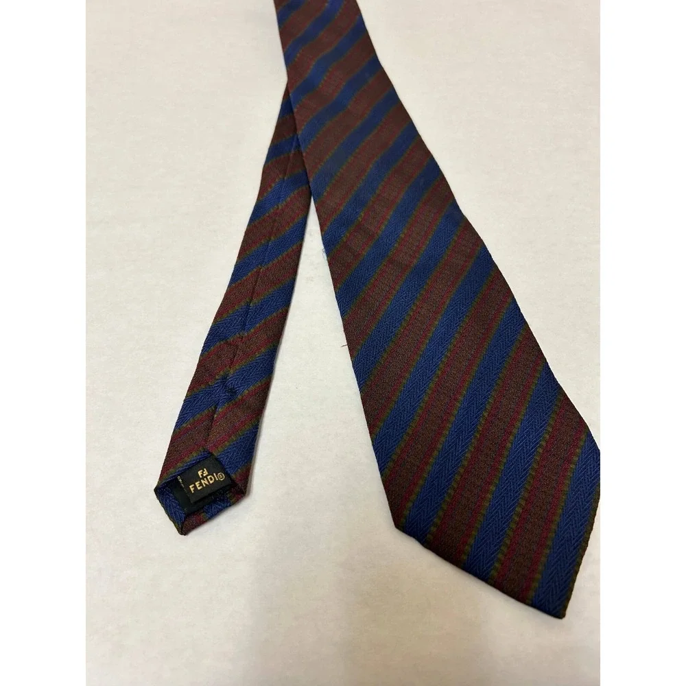 Fendi Necktie Mens One Size Multicolor Stripe Vintage 100% Silk Designer Classic